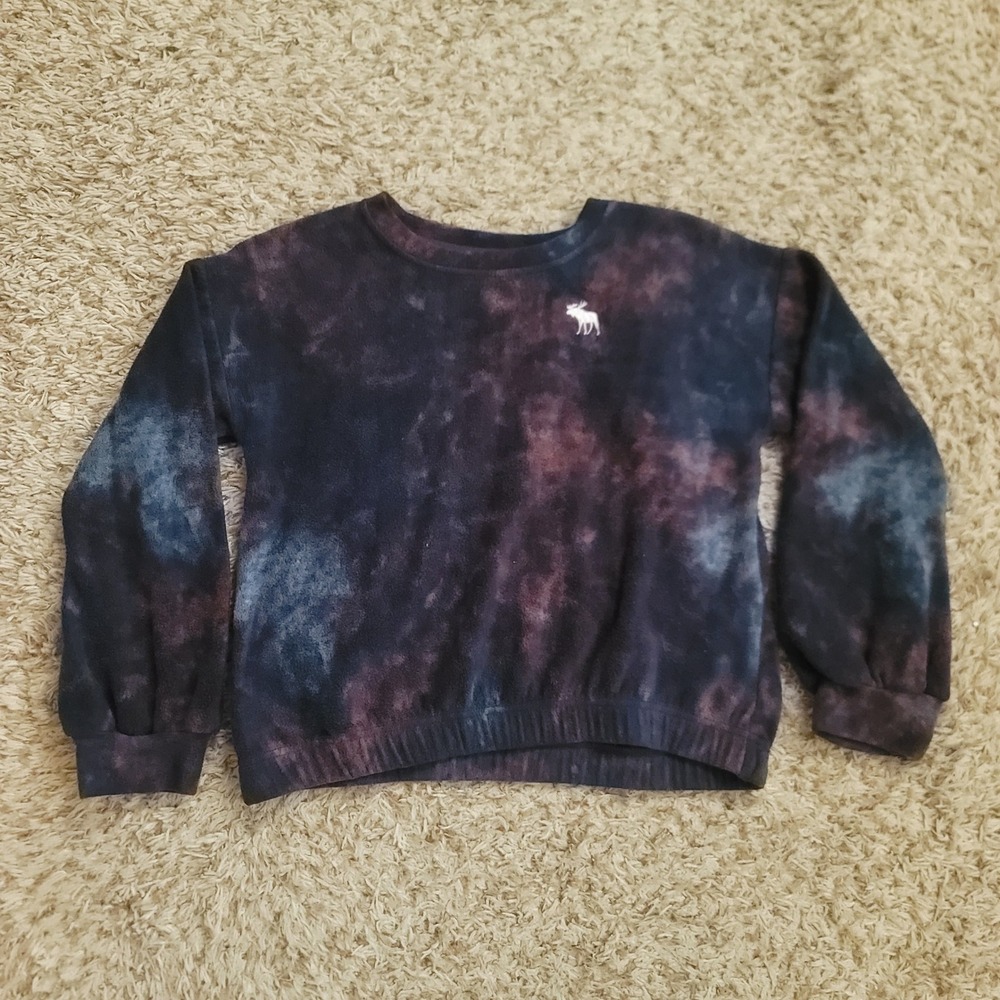 Abercrombie Kids Sweatshirt Kids 9/10 Purple Blue Tie Dye Fleece Pullover Logo